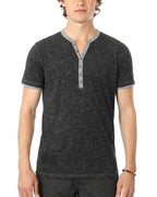 Short Sleeve Y Neck Henley Button T-Shirts-1