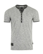 Short Sleeve Y Neck Henley Button T-Shirts-3