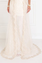 Lace A-Line Long Dress with Tulle Overlay-1