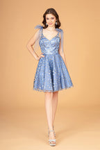 Glitter Mesh Babydoll Short Dress w/ Ribbon Attachment on Shoulder-6